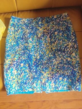 Merona Blue & Yellow Multi-Print Mini Skirt